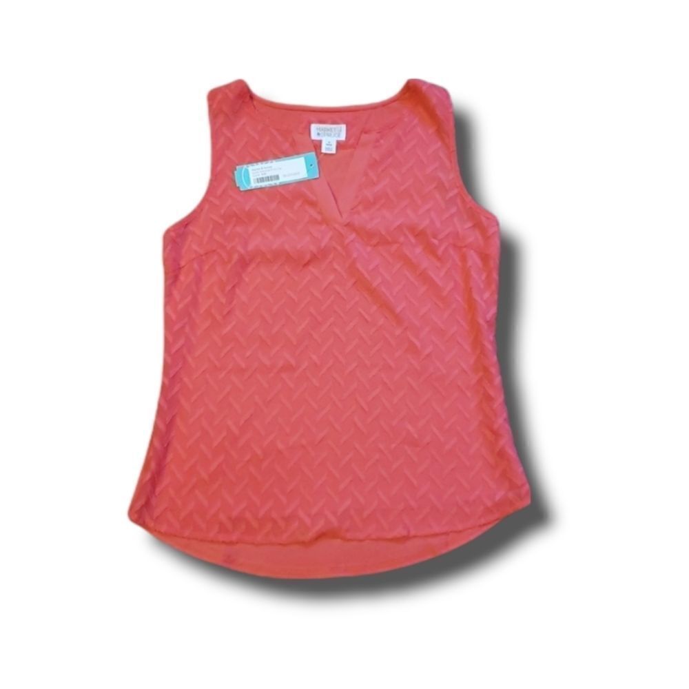 Market & Spruce Ezide Textured Print Top Coral V-Neck Sleeveless Petite XSP NEW